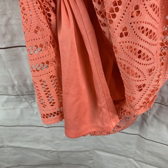 London Times Dress Maxi Midi V-neck 8 M Orange Pink elastic waist lace stretch - Picture 9 of 16